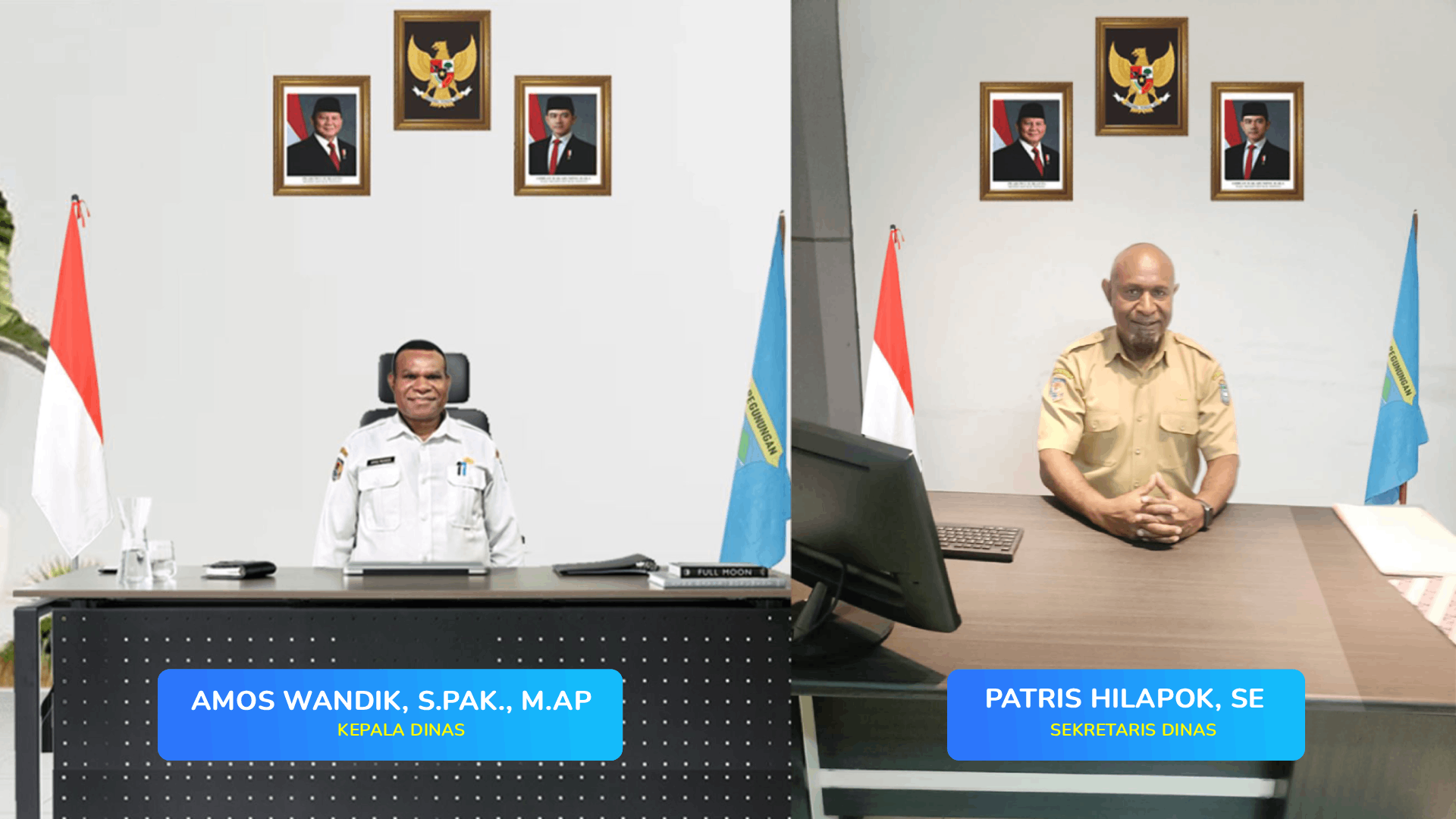 Kepala Dinas dan Sekretaris Dinas Dukcapil Provinsi Papua Pegunungan di ruang kerja.